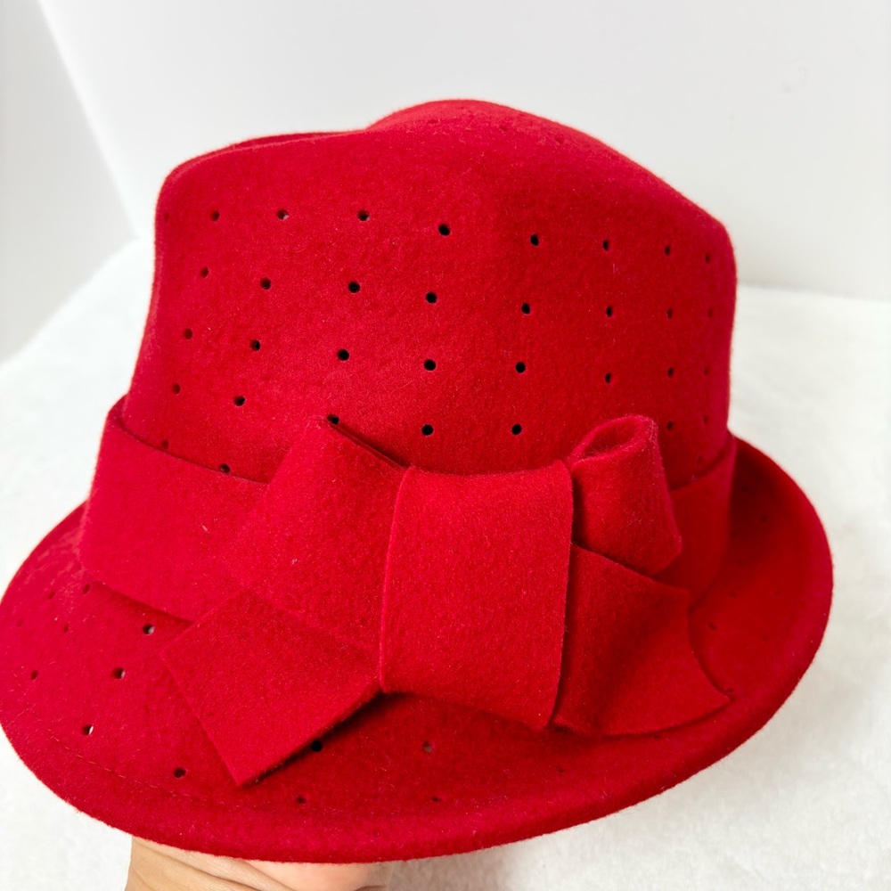 Midnight Velvet  100% Wool‎ Fedora Red Hat with Bow